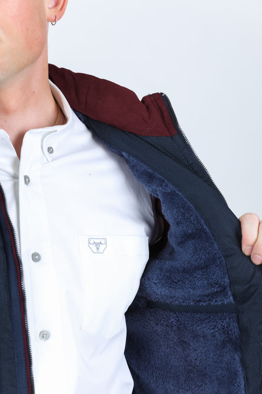 navy quilted fur lined vest close platini