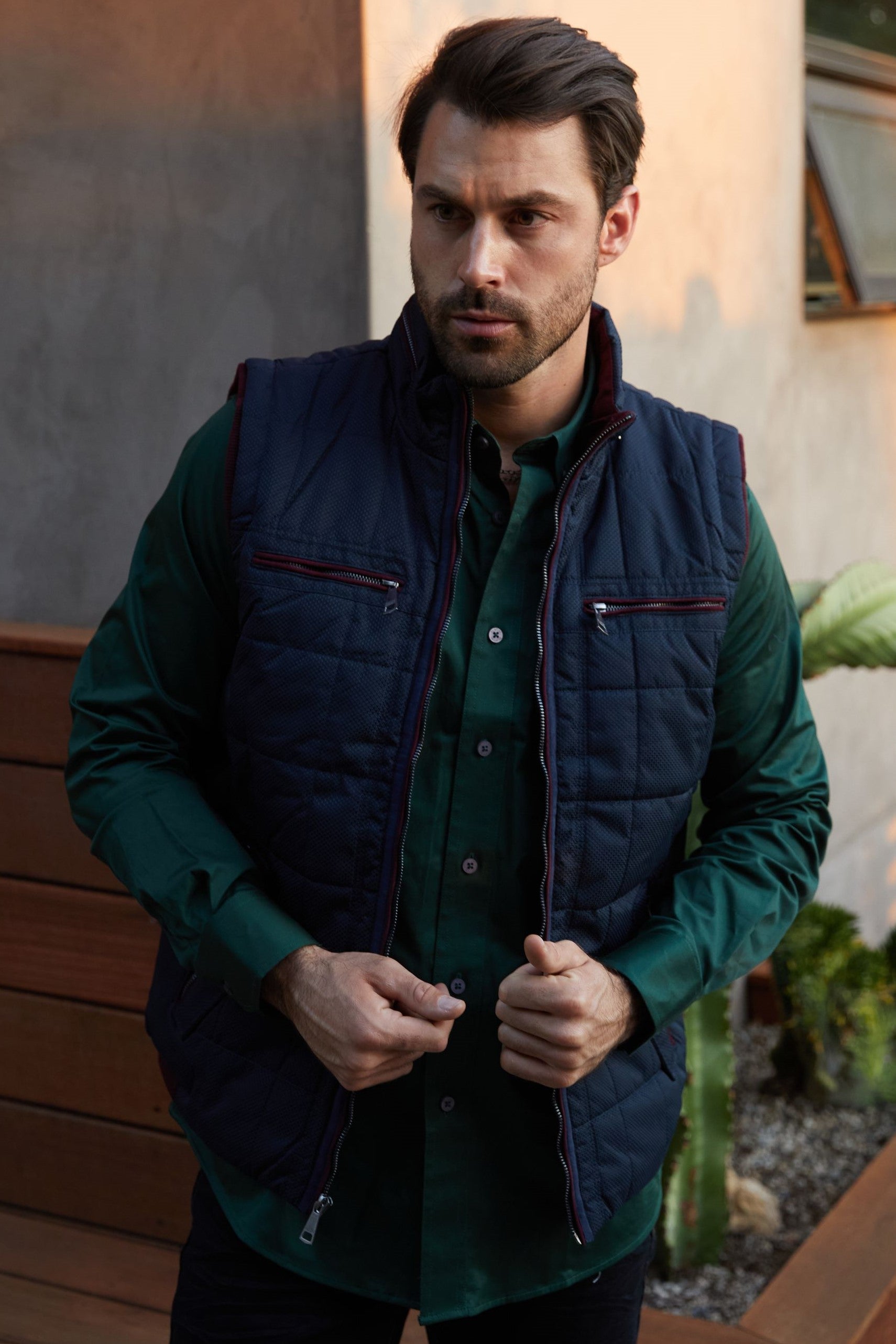 navy quilted fur lined vest front platini