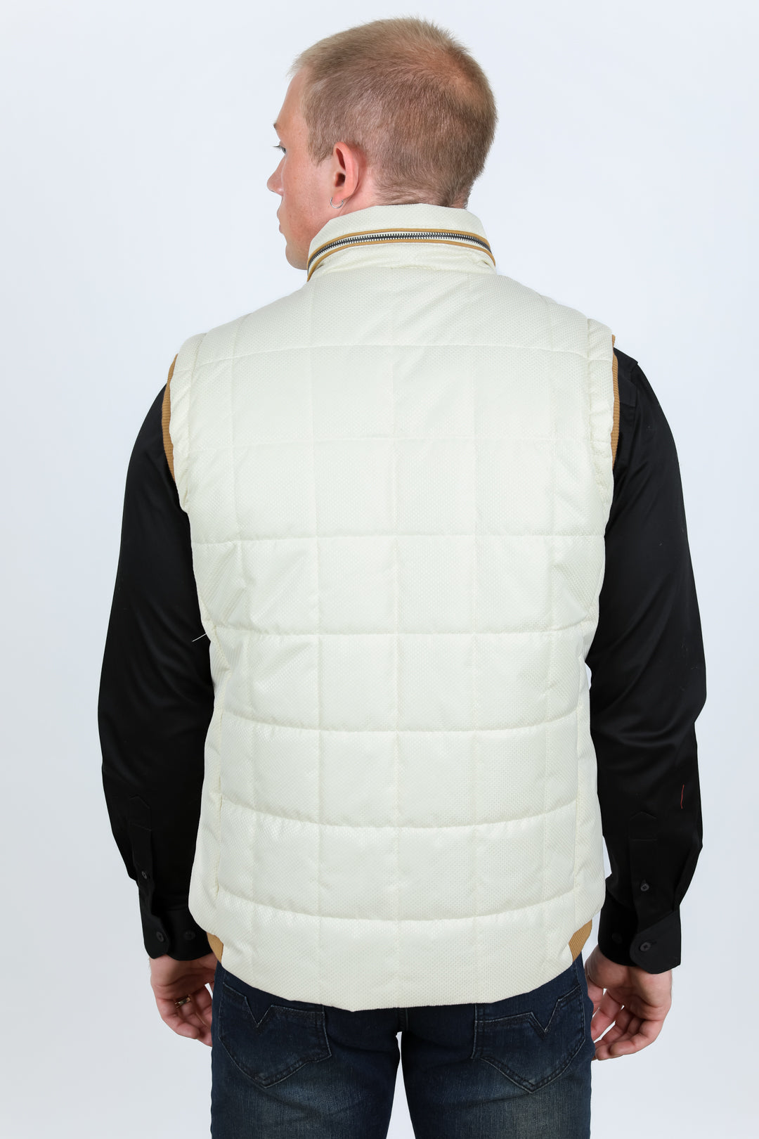 beige quilted fur lined vest side platini