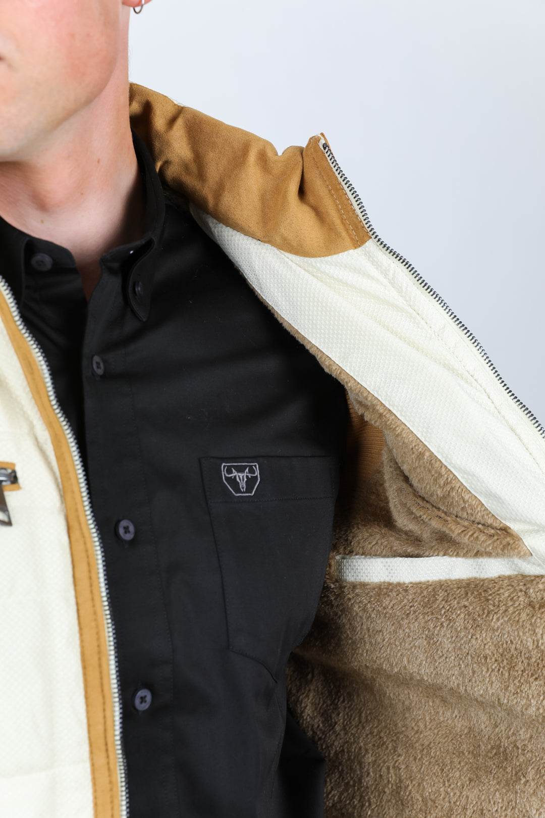 beige quilted fur lined vest back platini