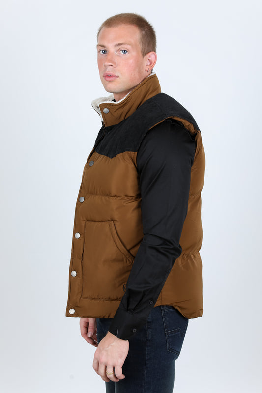 camel quilted puffer vest detail platini