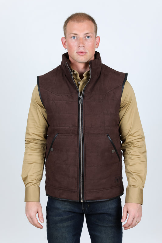 dark brown quilted suede vest front platini