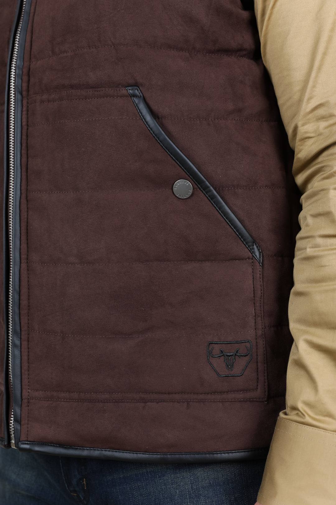 dark brown quilted suede vest side platini