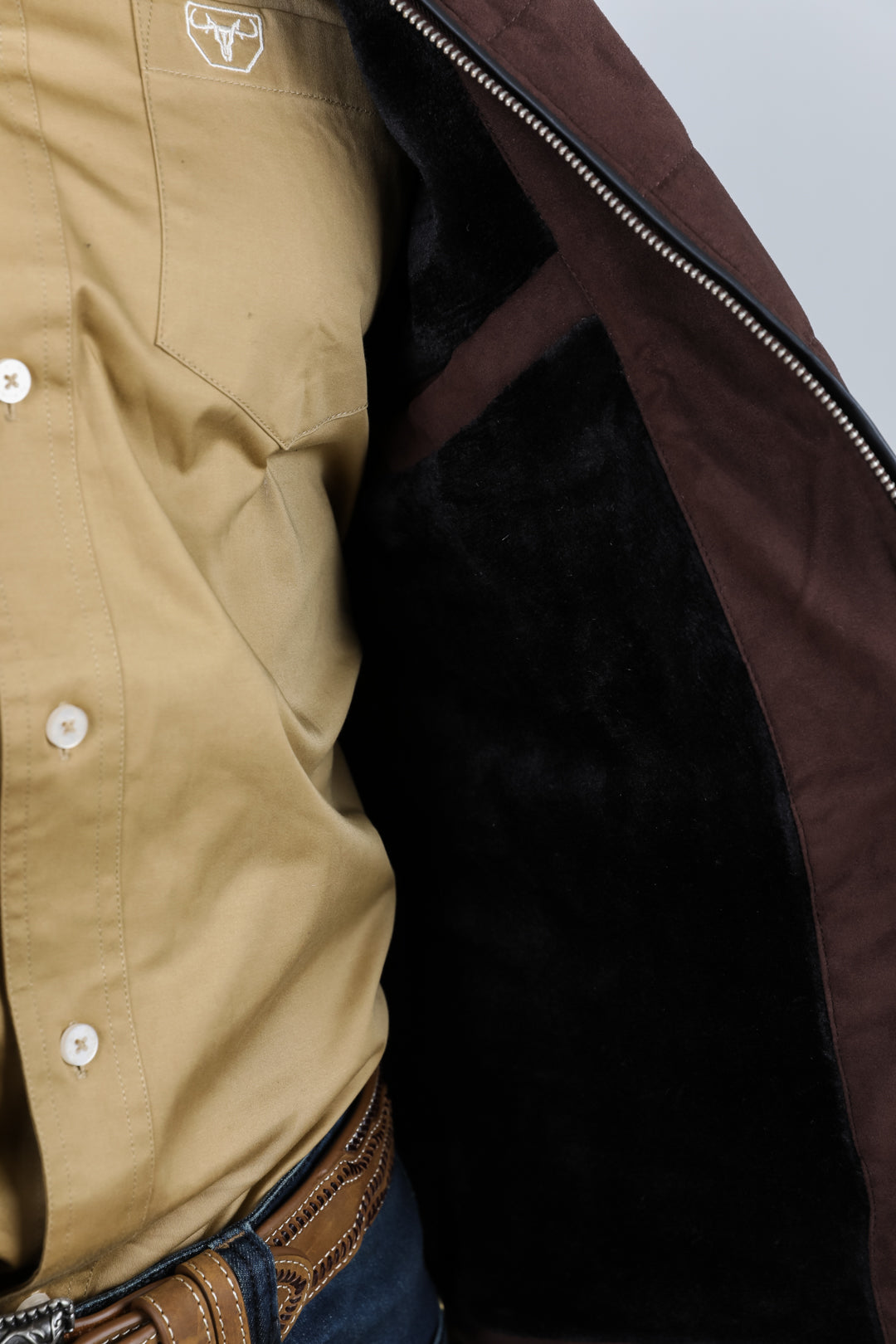 dark brown quilted suede vest detail platini