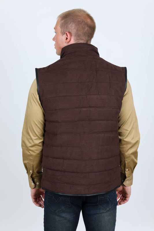 dark brown quilted suede vest back platini