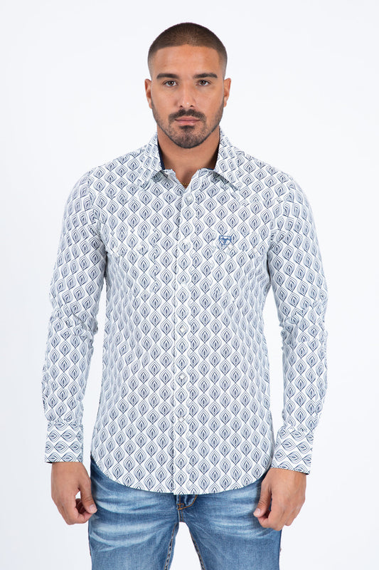 white rhombus geometric western shirt platini front