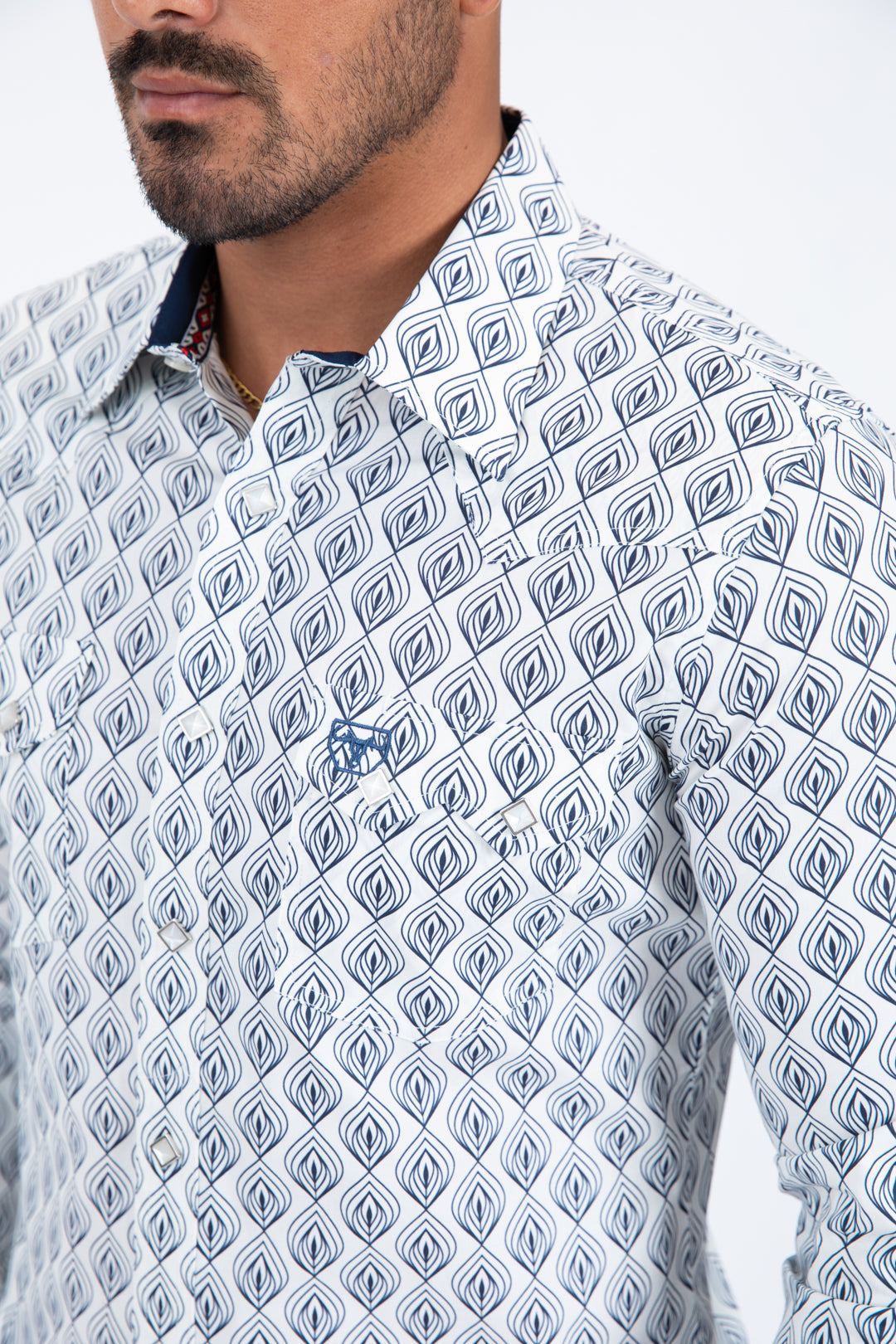 white rhombus geometric western shirt platini detail
