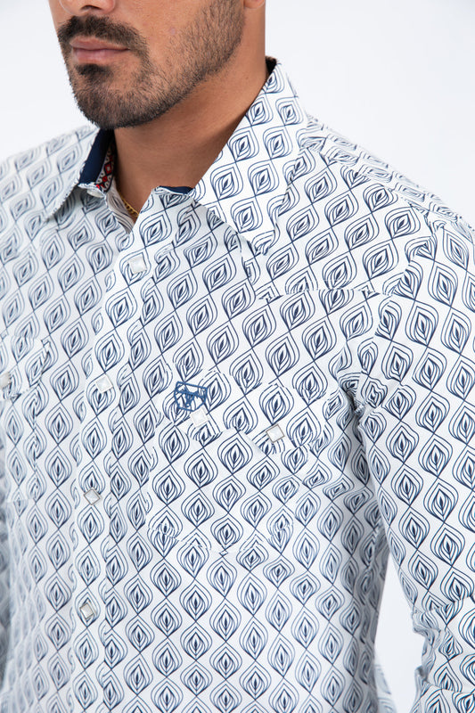 white rhombus geometric western shirt men platini close-up