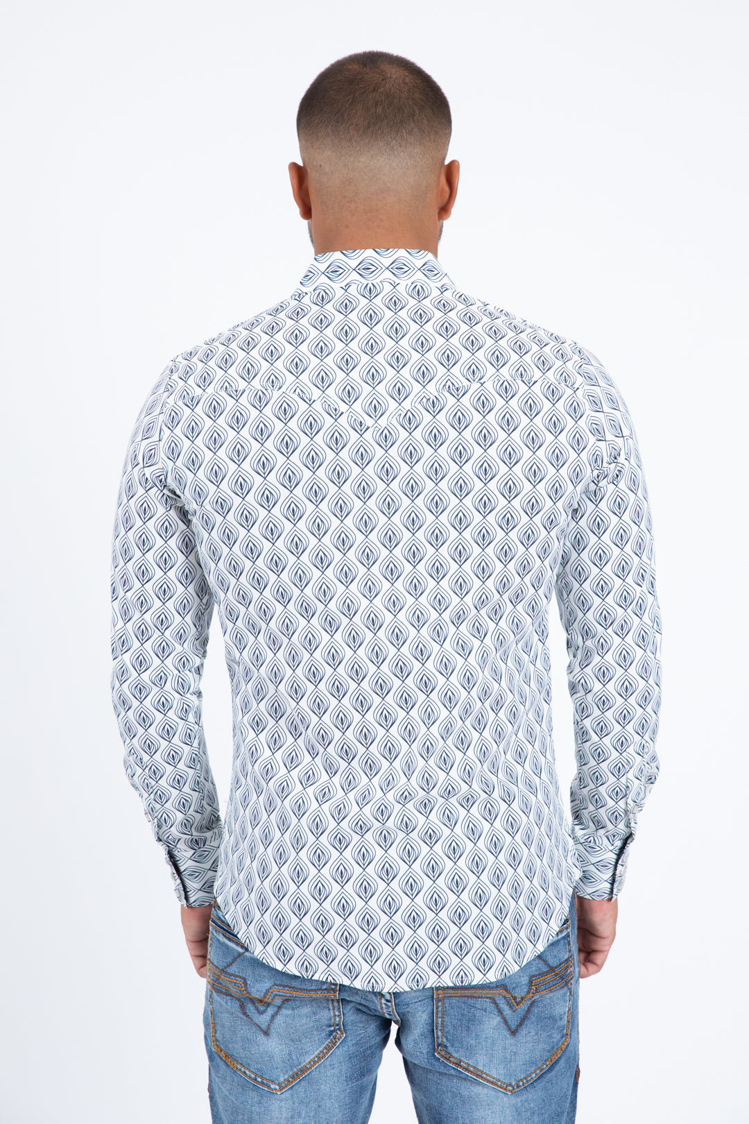 white rhombus geometric western shirt platini back