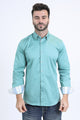 Satin Cotton/Spandex Long Sleeve Teal Shirt