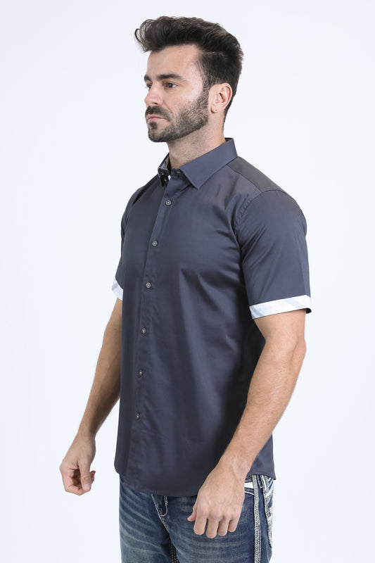 charcoal satin contrast trim shirt men platini close-up