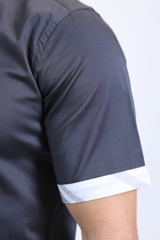 charcoal satin contrast trim shirt men platini back