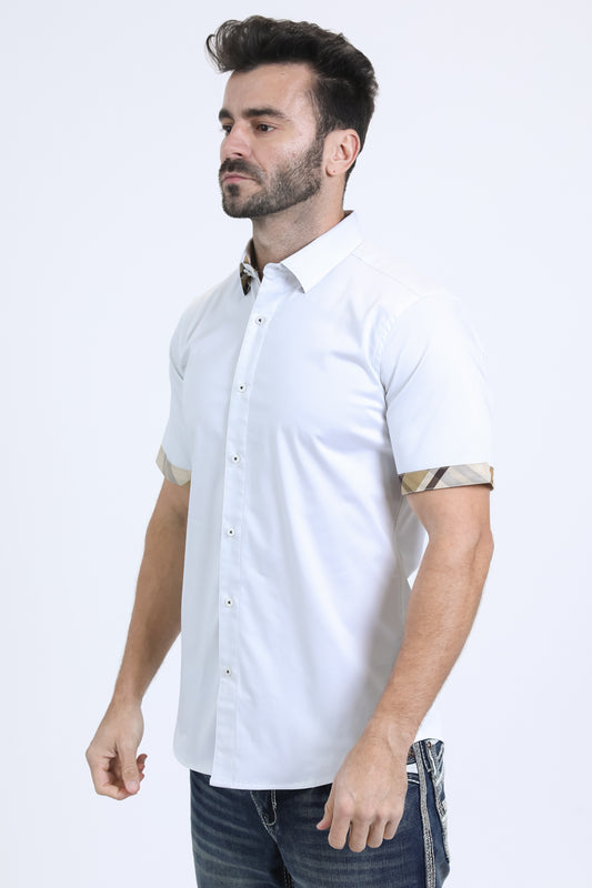 white satin contrast trim shirt side platini