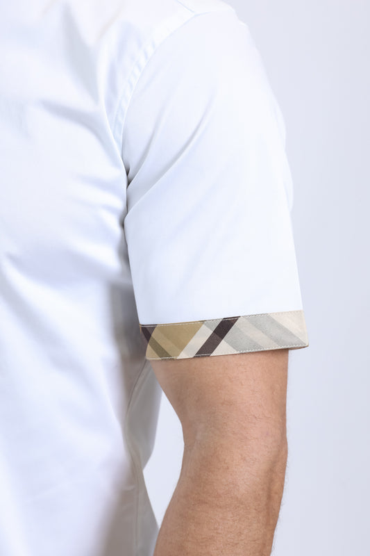 white satin contrast trim shirt detail platini