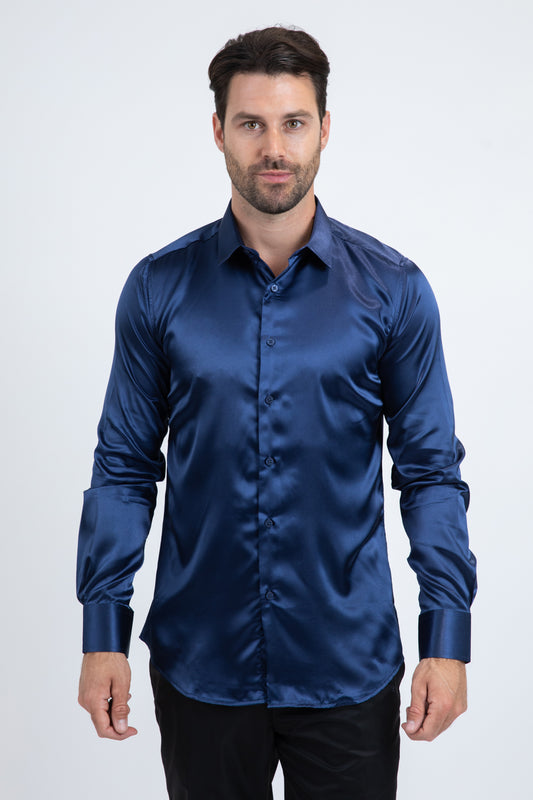 navy sinclair satin shirt men platini front