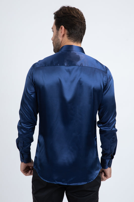 navy sinclair satin shirt men platini back