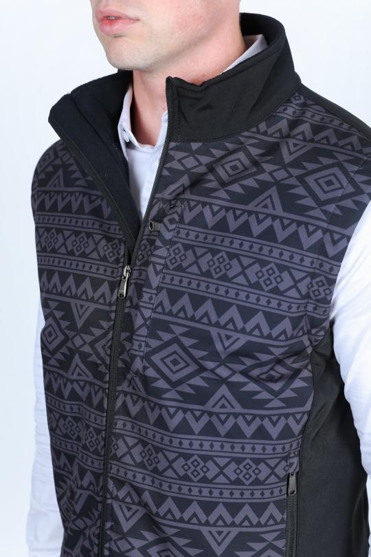 black charcoal aztec softshell vest detail platini
