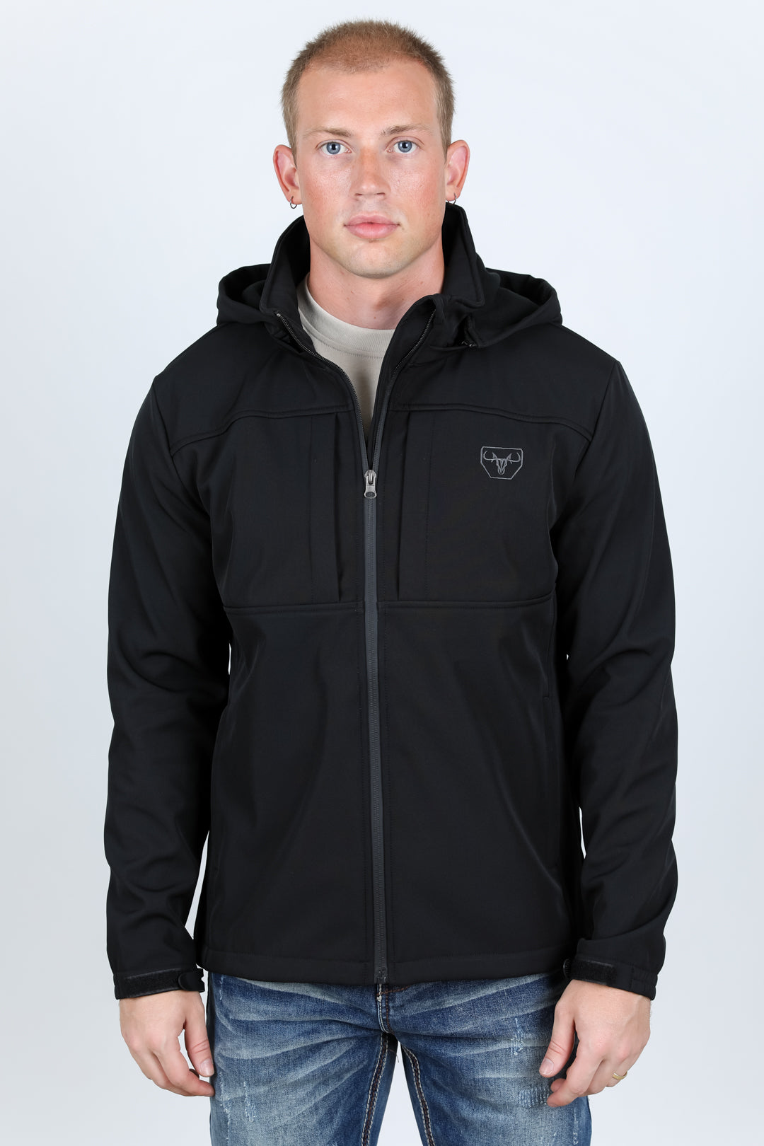 black hooded softshell jacket front platini