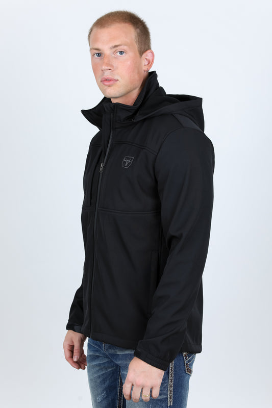 black hooded softshell jacket detail platini