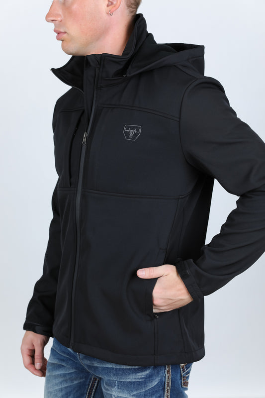 black hooded softshell jacket back platini