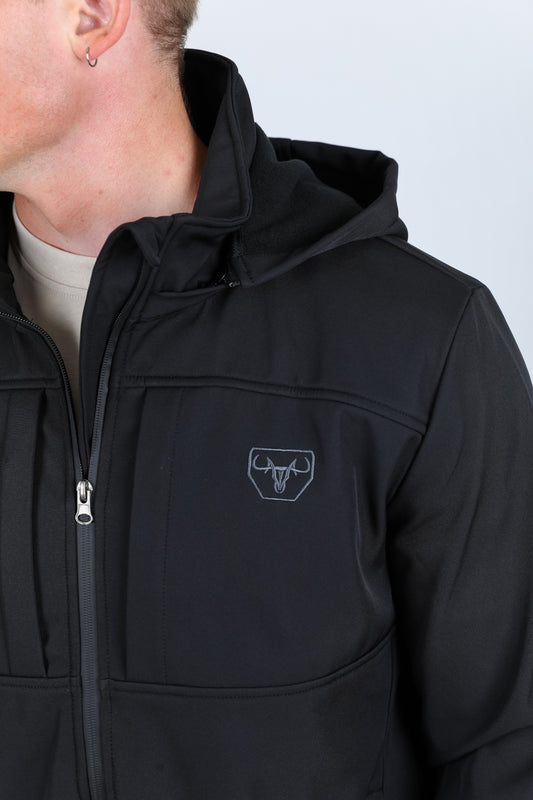 black hooded softshell jacket close platini