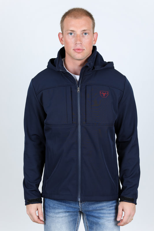 navy hooded softshell jacket front platini