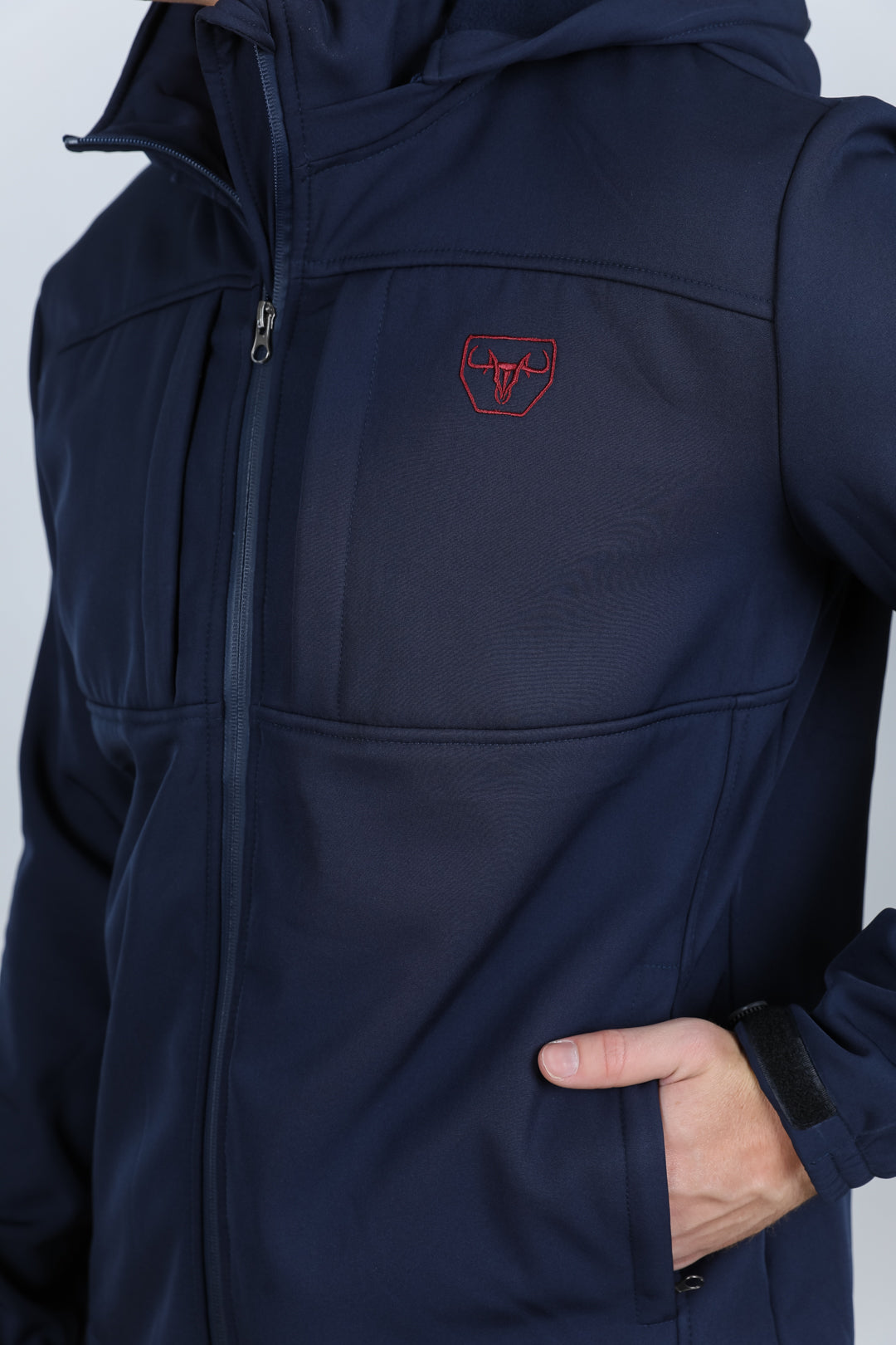 navy hooded softshell jacket back platini
