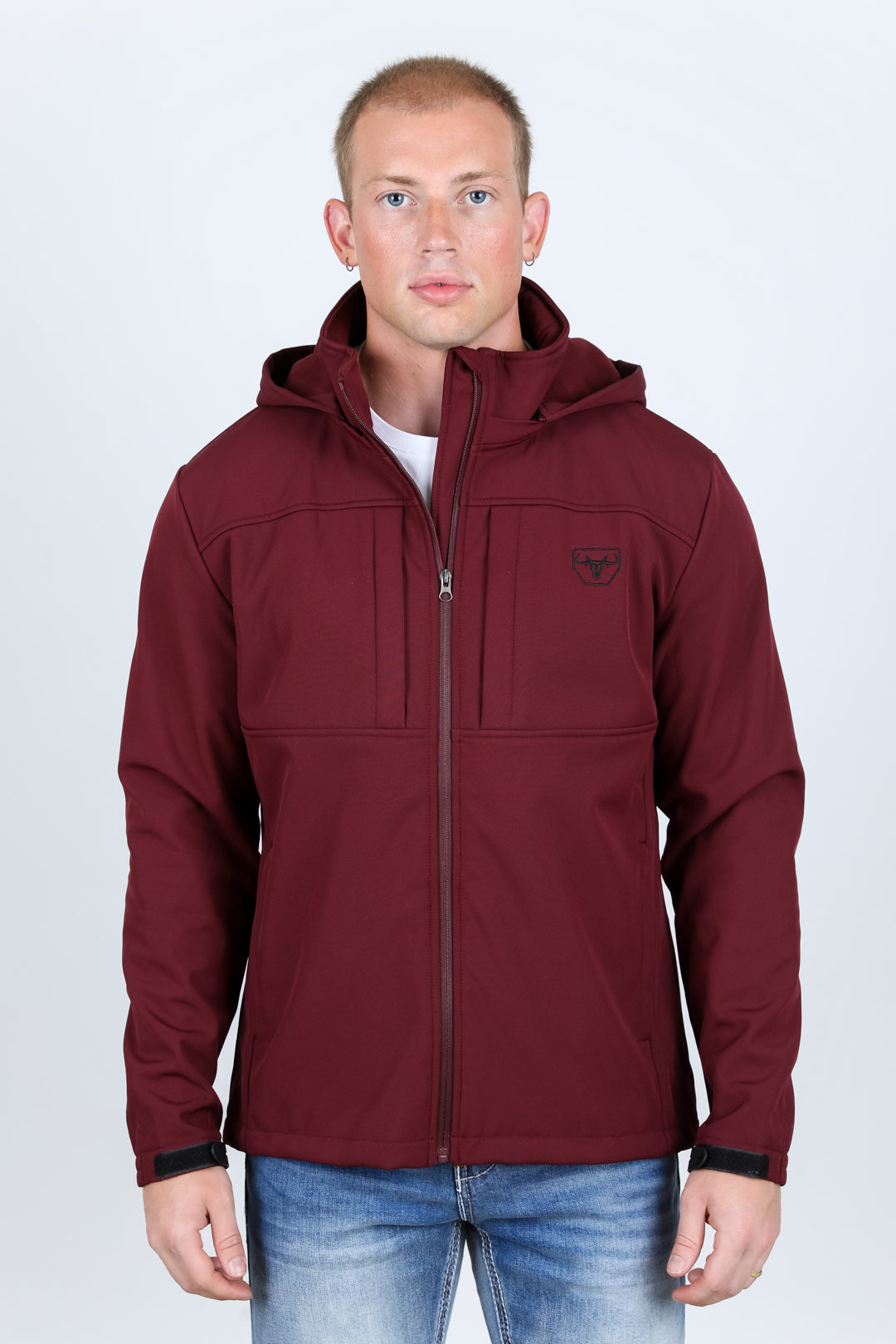 burgundy hooded softshell jacket front platini
