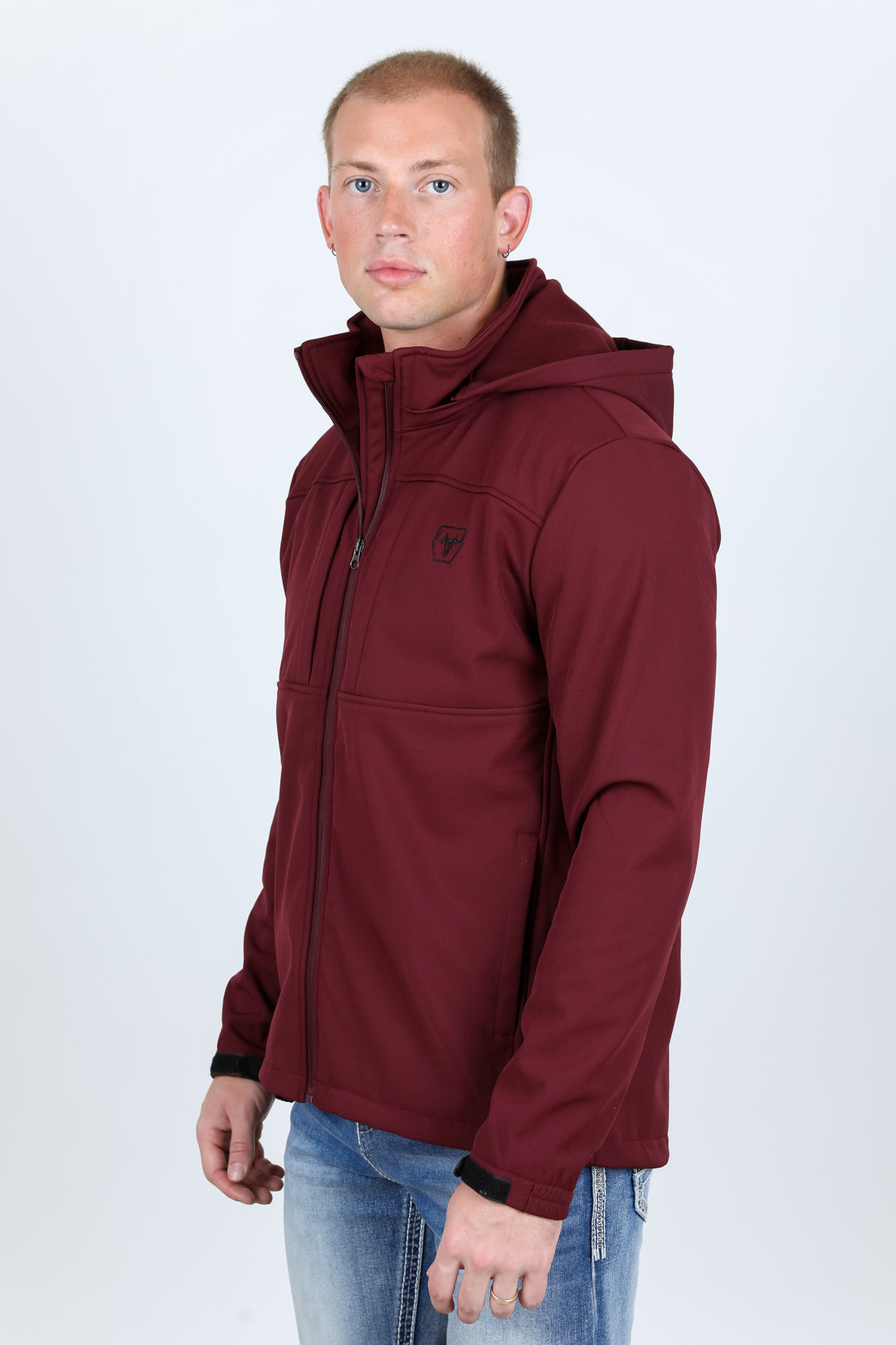 burgundy hooded softshell jacket detail platini