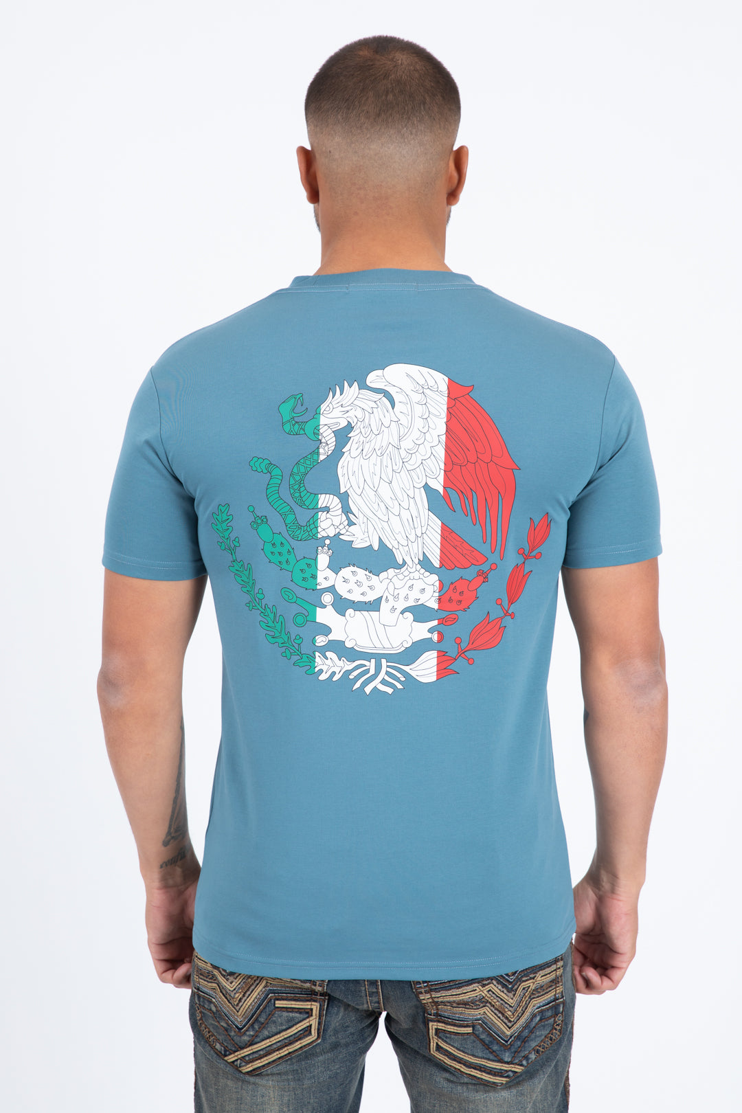 steel blue mexican eagle flag tee men platini back
