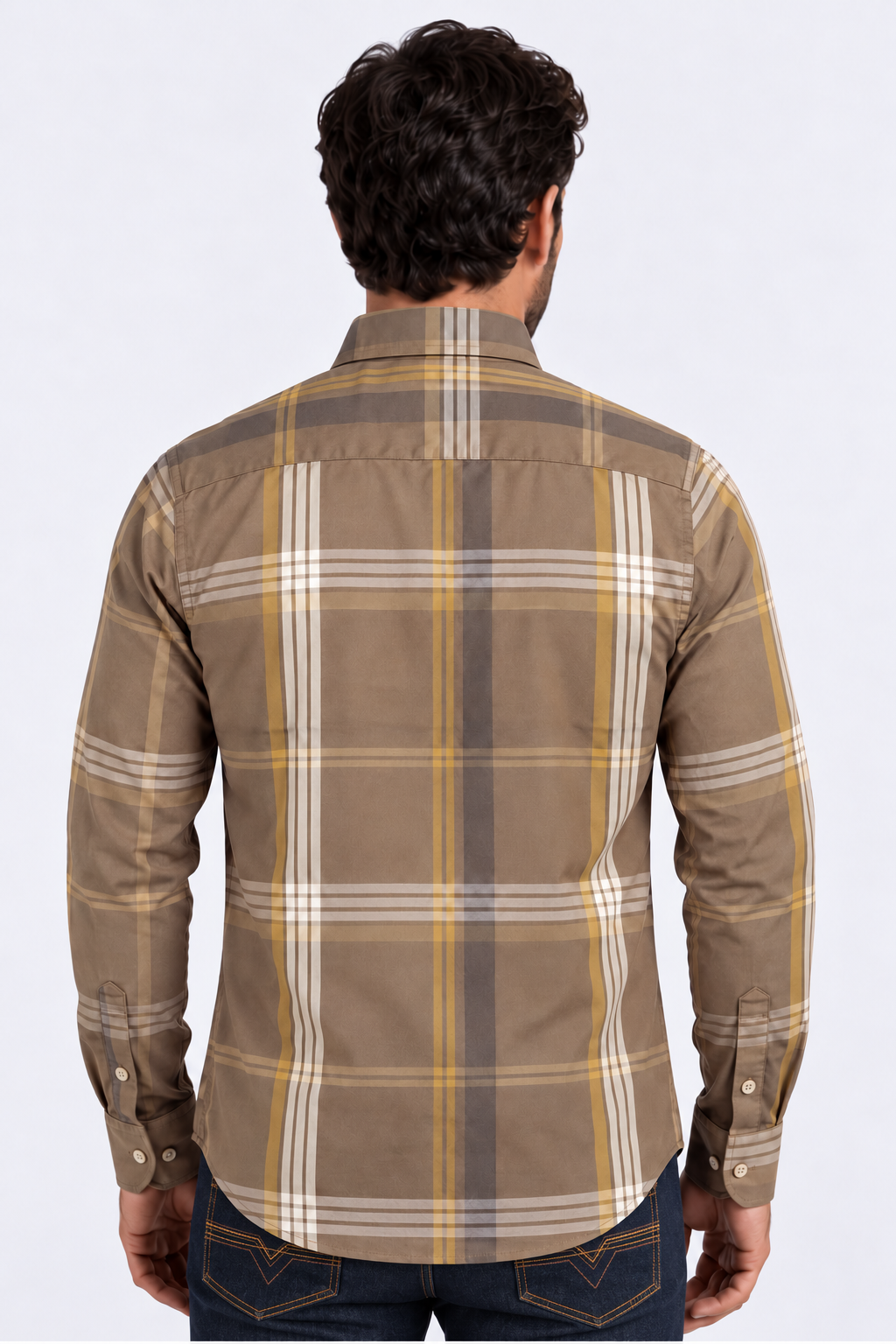 brown tartan print long sleeve shirt men platini back
