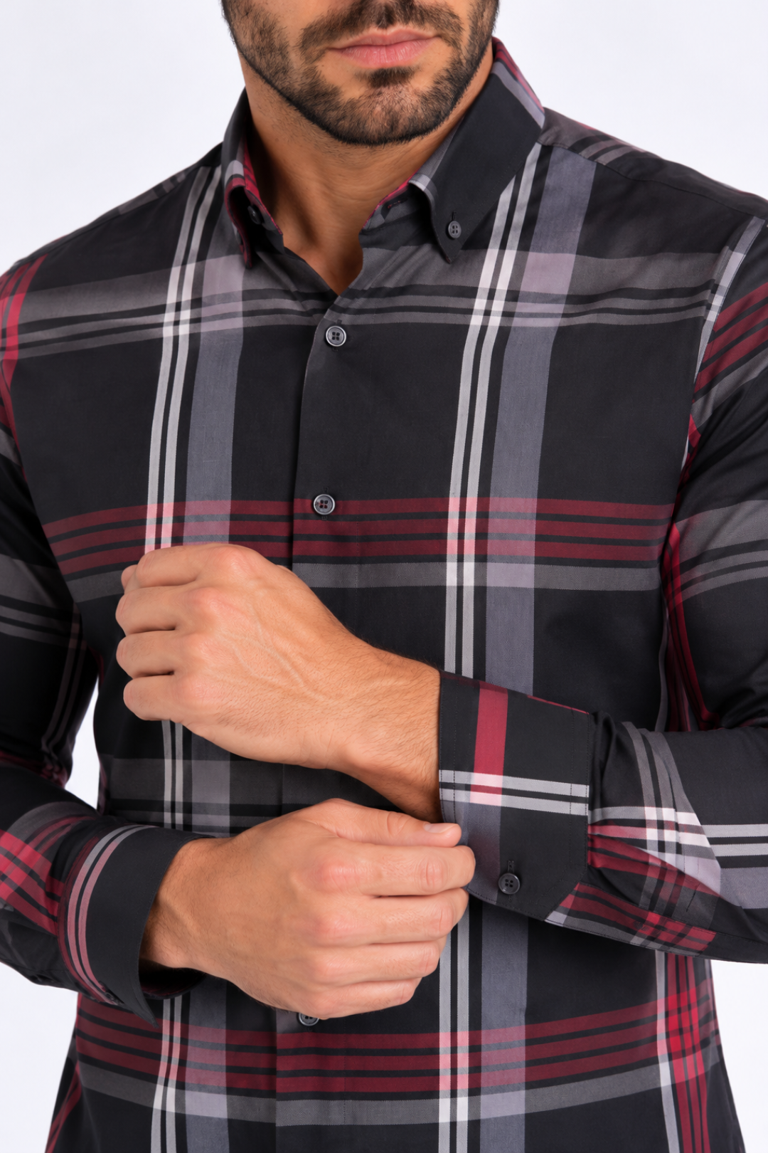 jet black tartan print long sleeve shirt men platini front
