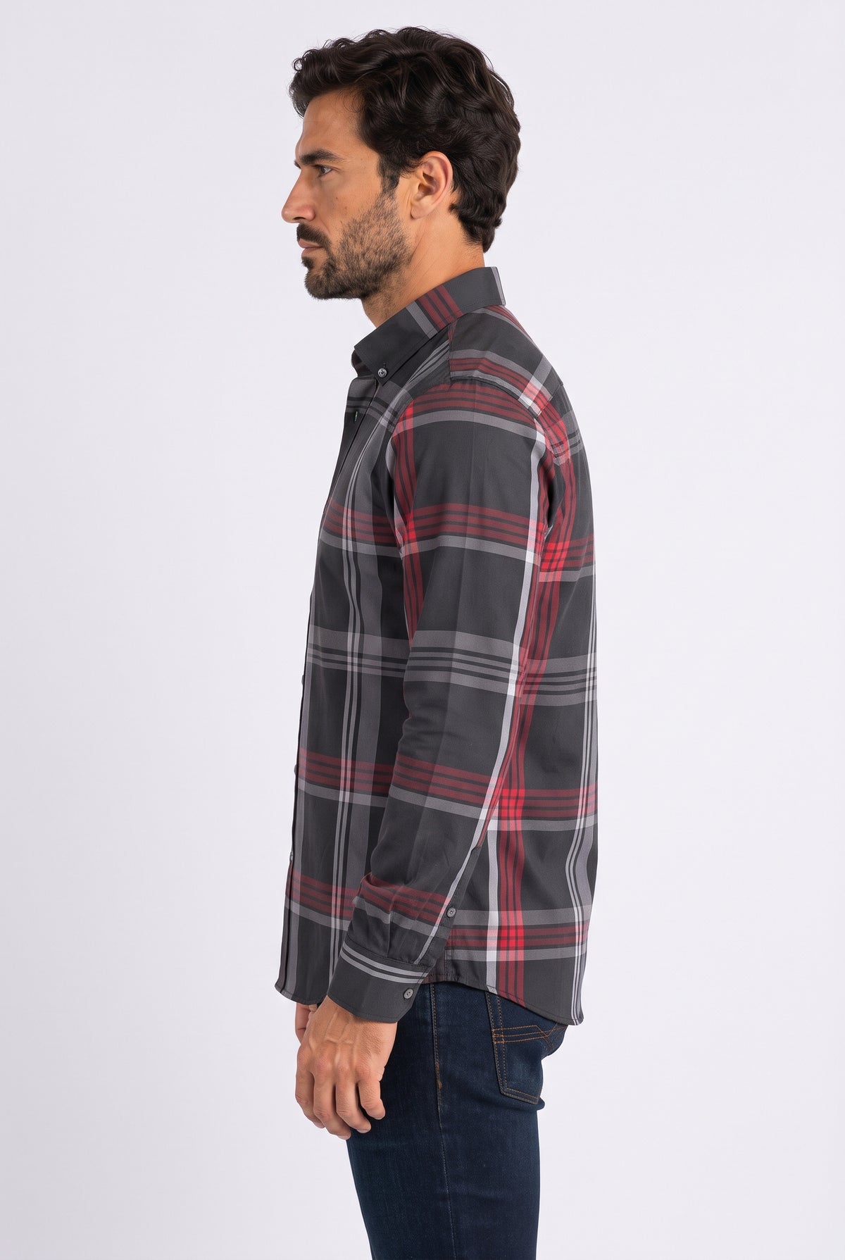jet black tartan print long sleeve shirt men platini side