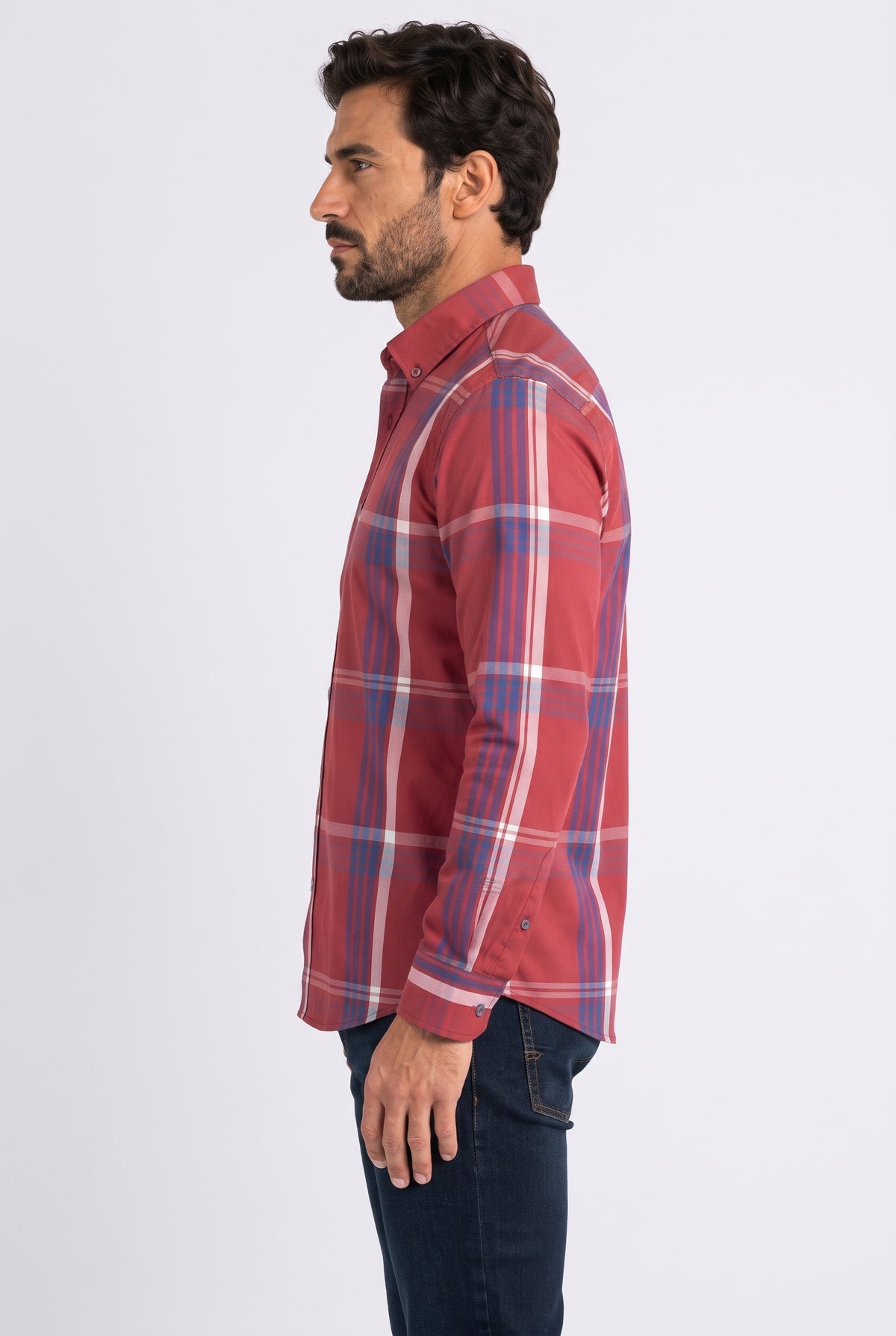 red tartan print long sleeve shirt men platini side
