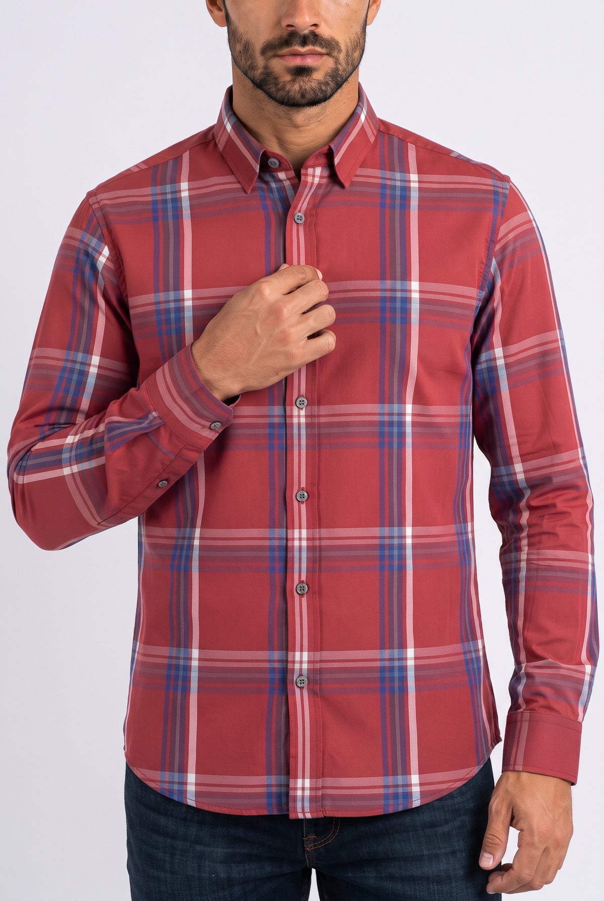 red tartan print long sleeve shirt men platini detail