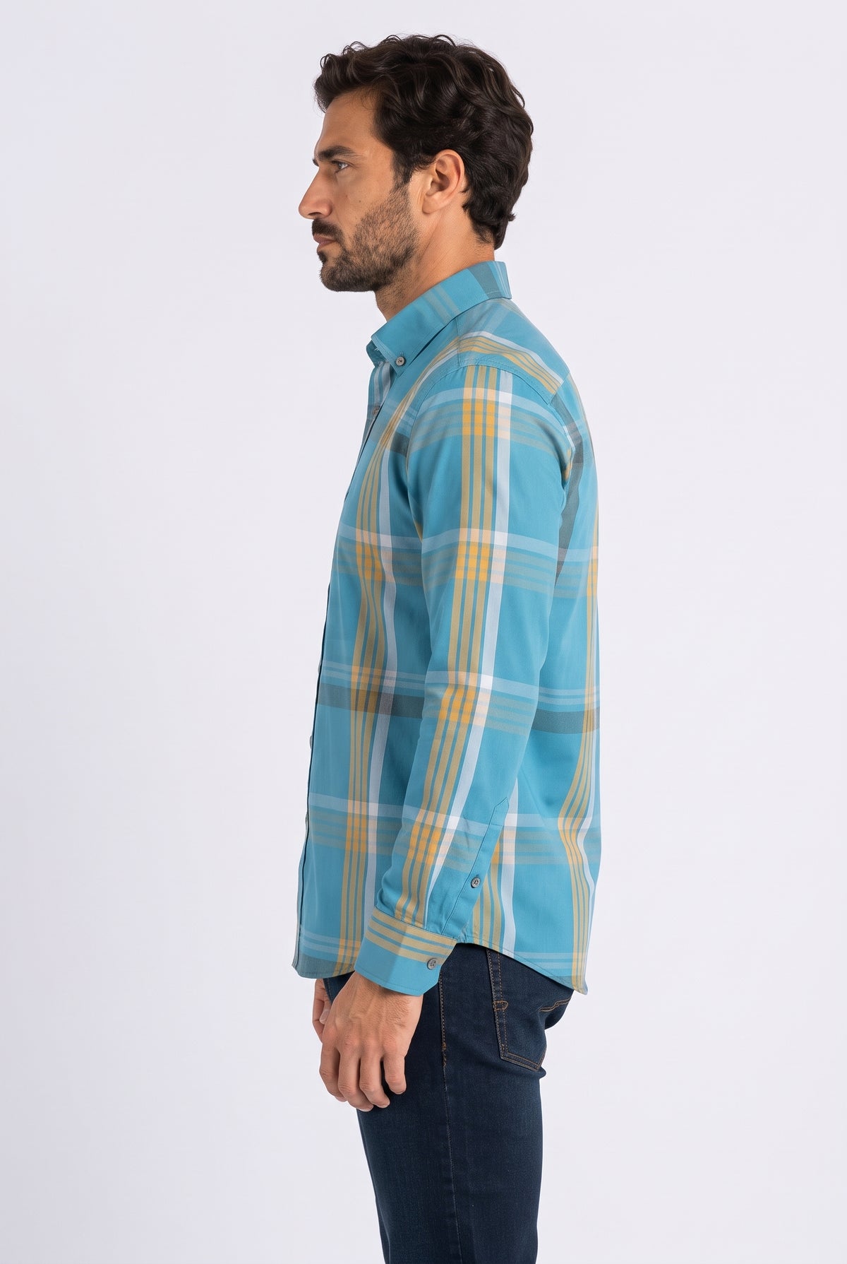 sky blue tartan print long sleeve shirt men platini side