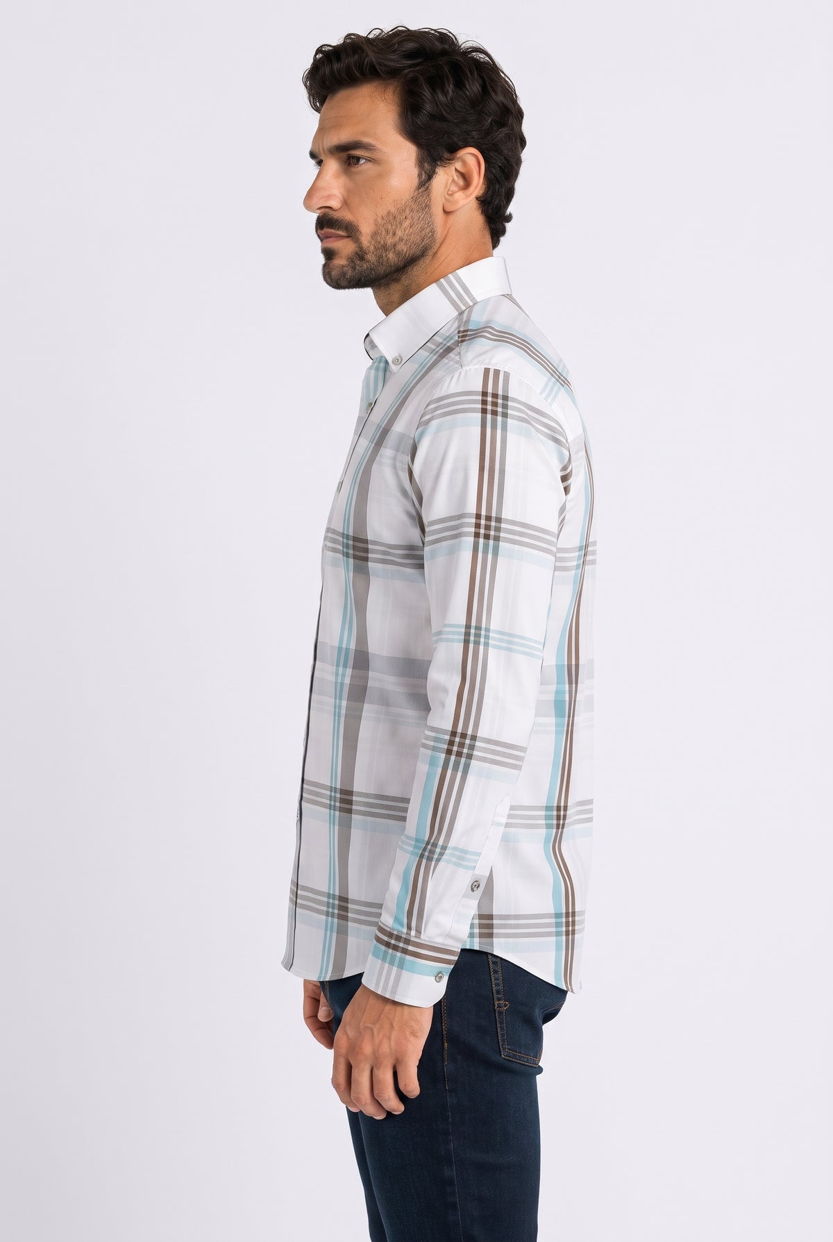 white tartan print long sleeve shirt men platini side