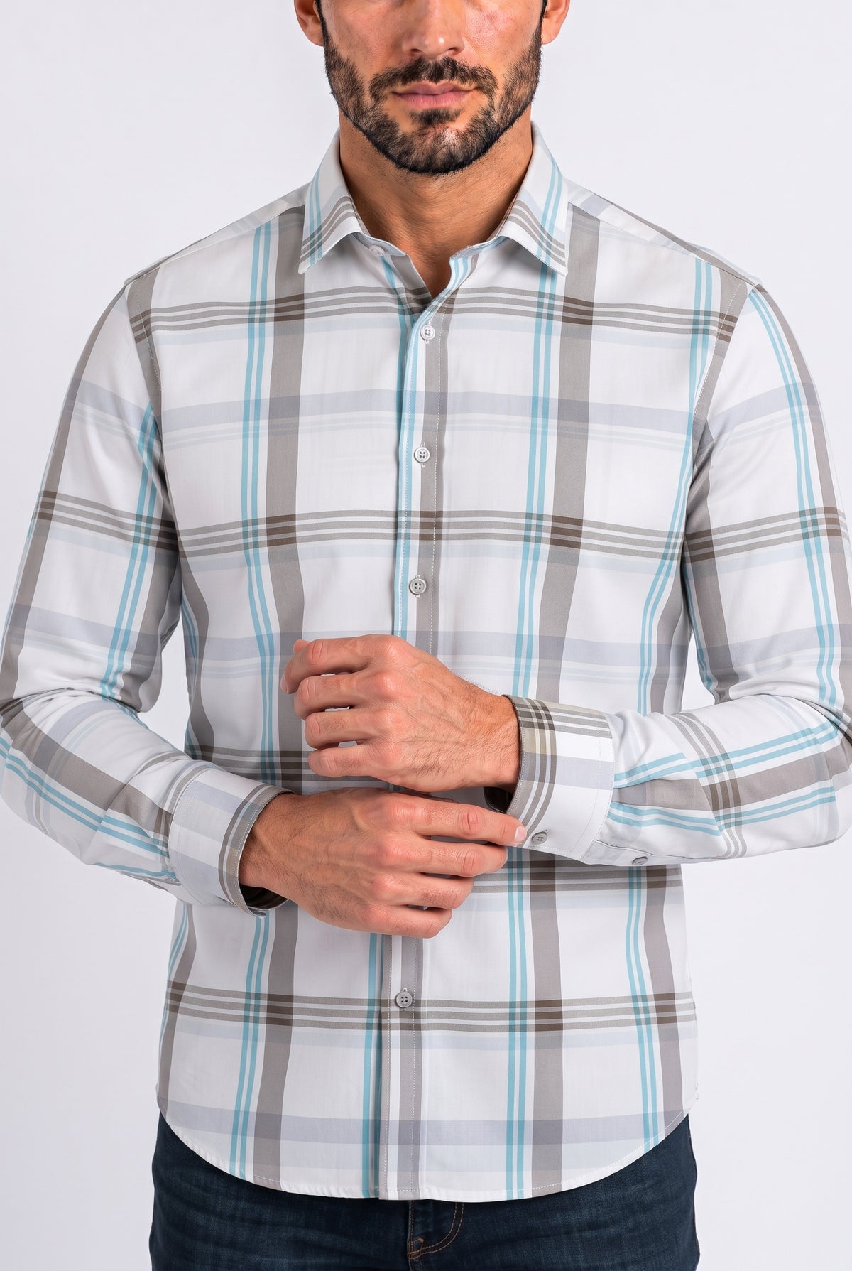 white tartan print long sleeve shirt men platini detail