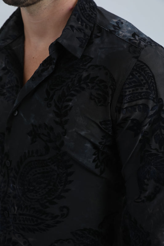 black rich texture jacquard shirt platini detail