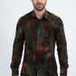 Unisex Jacquard Fabric Print Modern Fit Long Sleeve Green Shirt