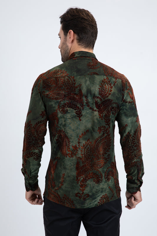 green rich texture jacquard shirt men platini close-up