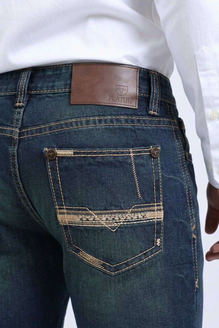 dark indigo wade aztec boot cut jean men platini side