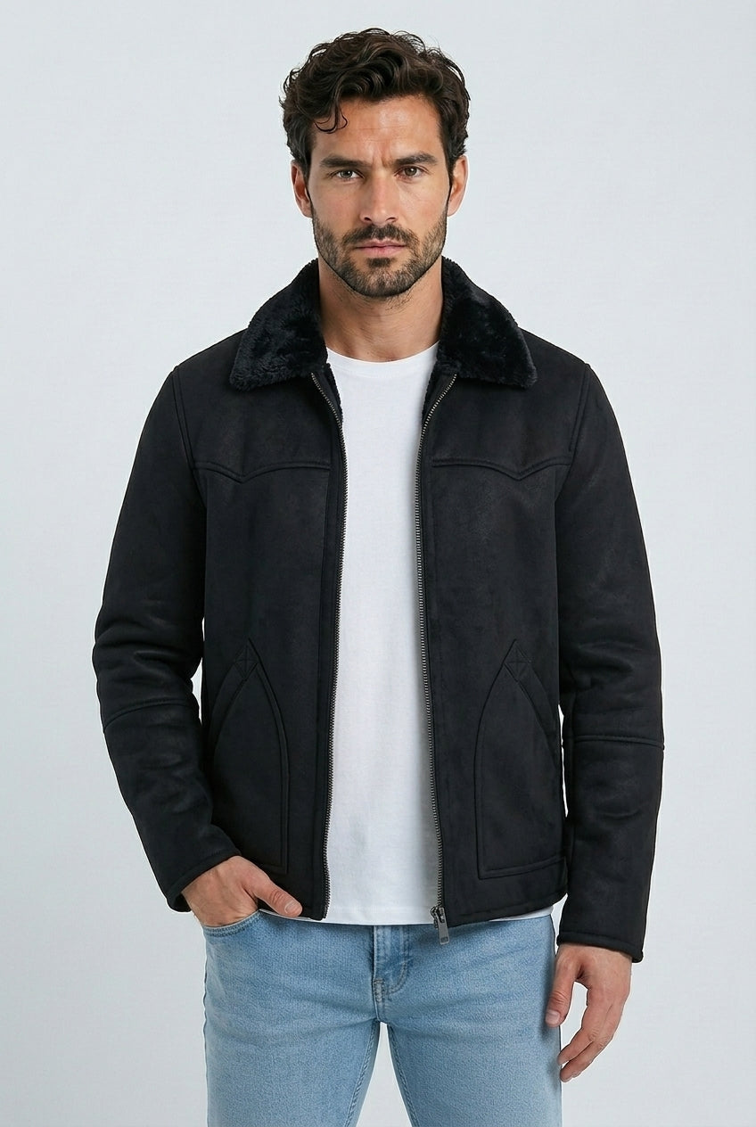 black western faux suede shearling jacket men platini front