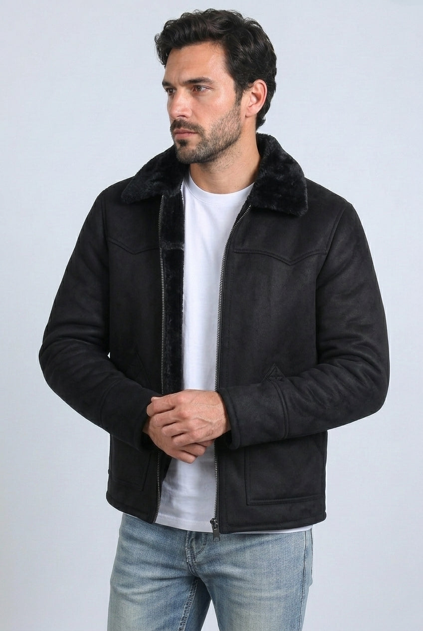black western faux suede shearling jacket men platini side