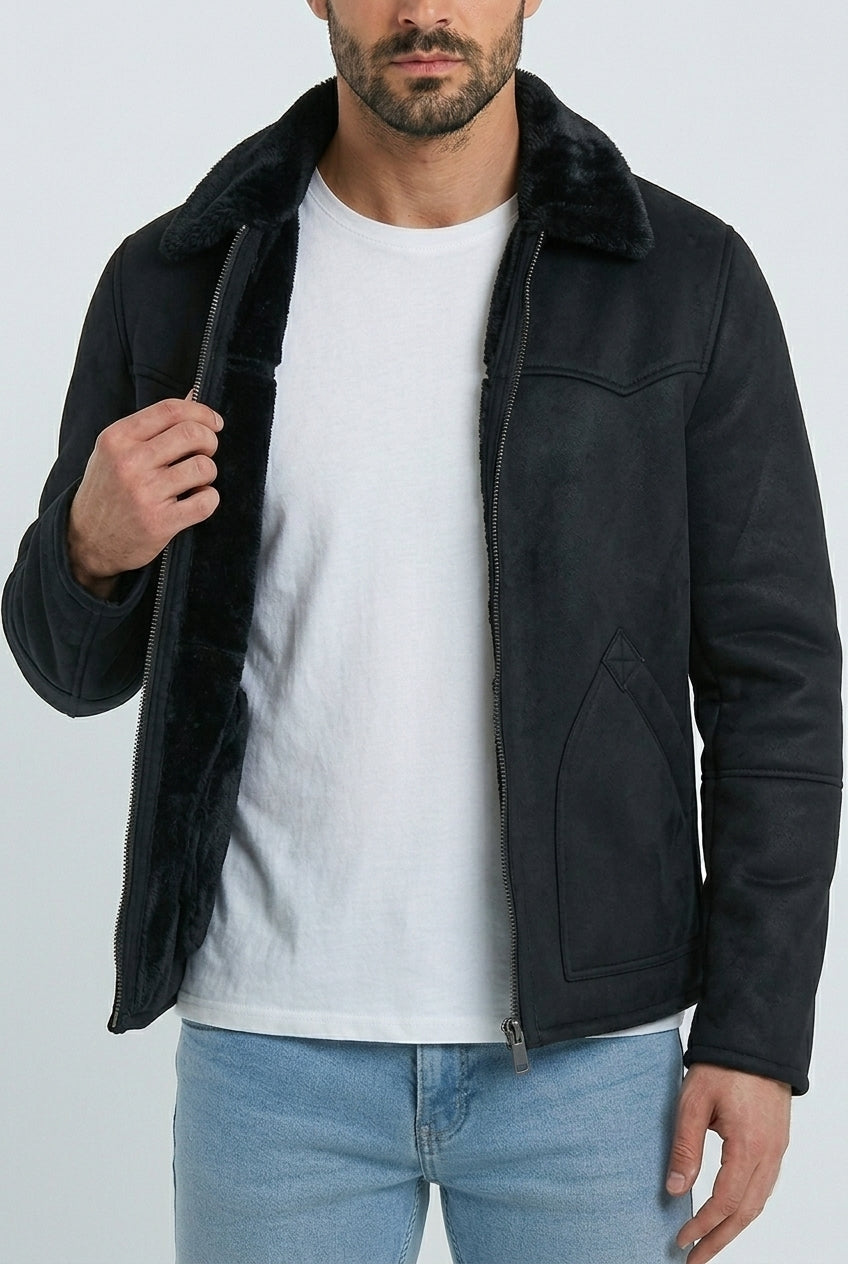 black western faux suede shearling jacket men platini detail