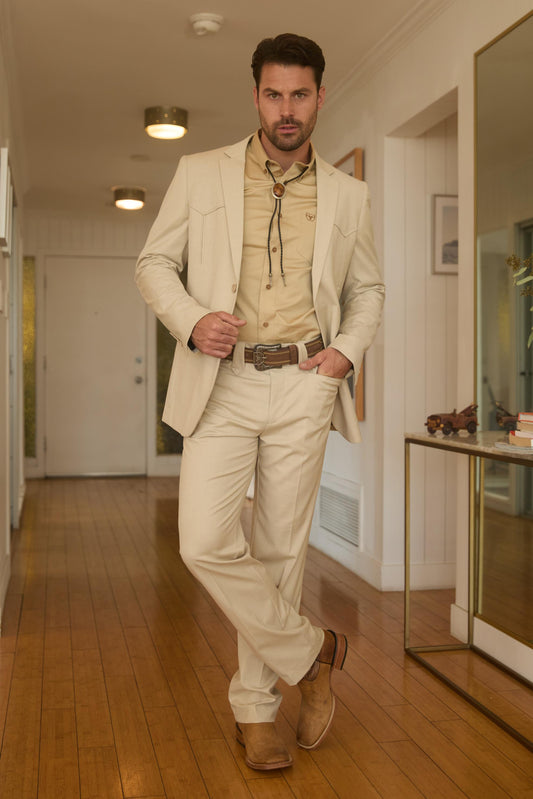 beige weston tailored western suit men platini front