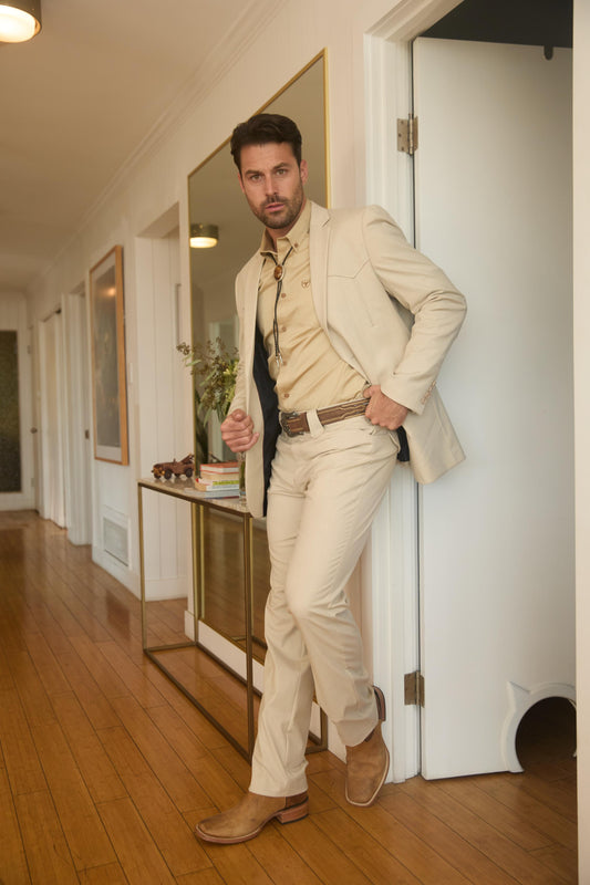 beige weston tailored western suit men platini detail