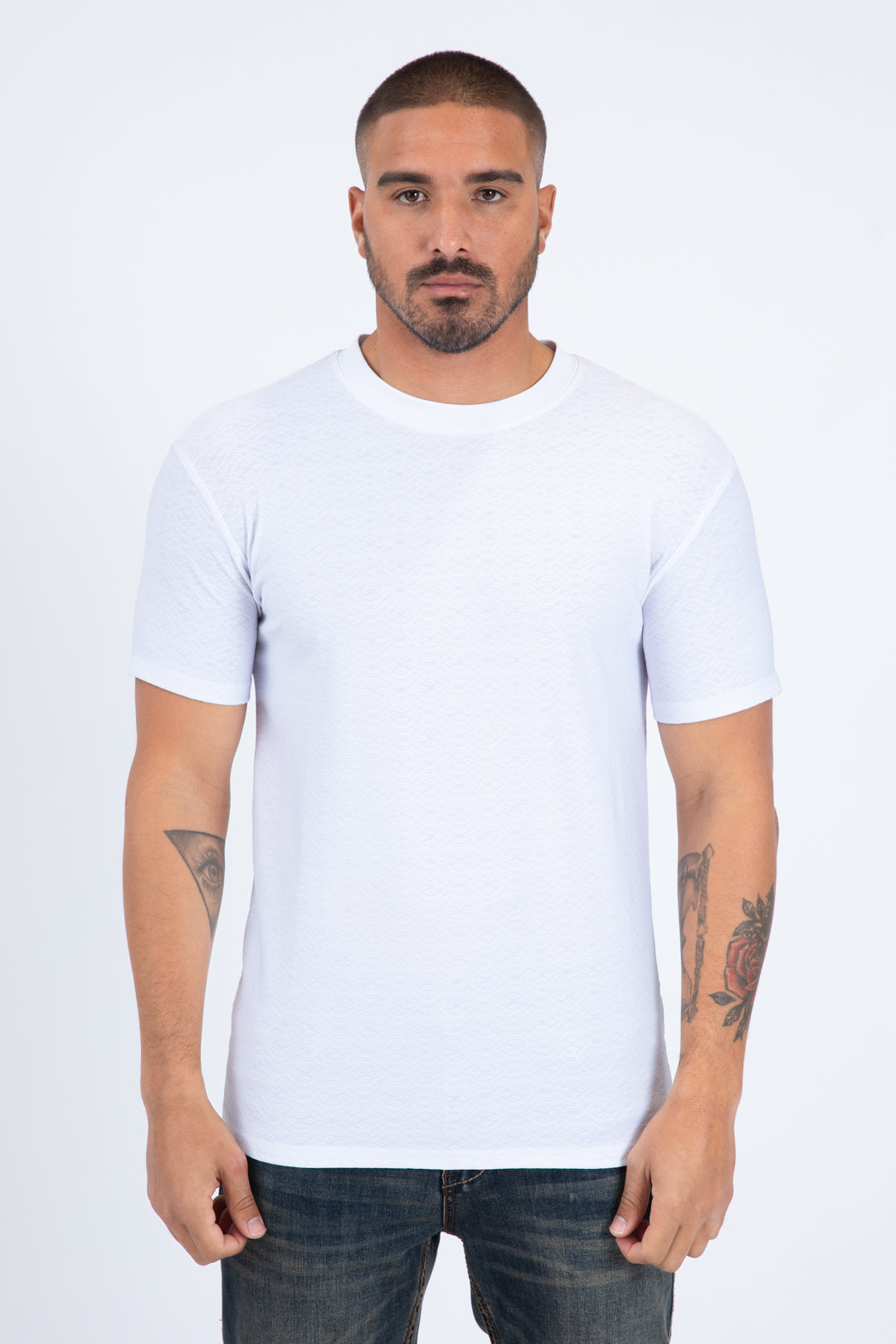 white all over pattern tee front platini