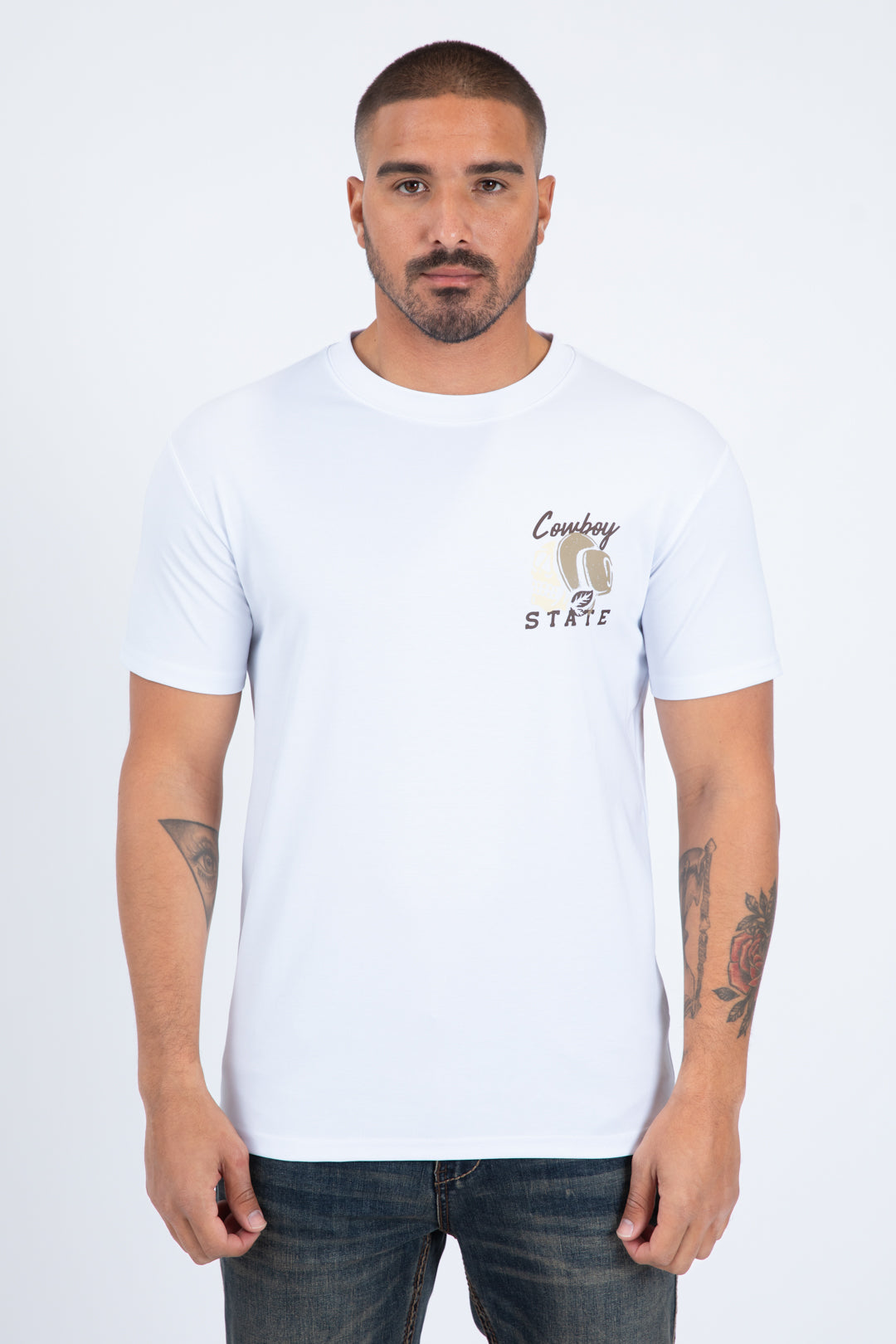 white cowboy desert skull tee front platini