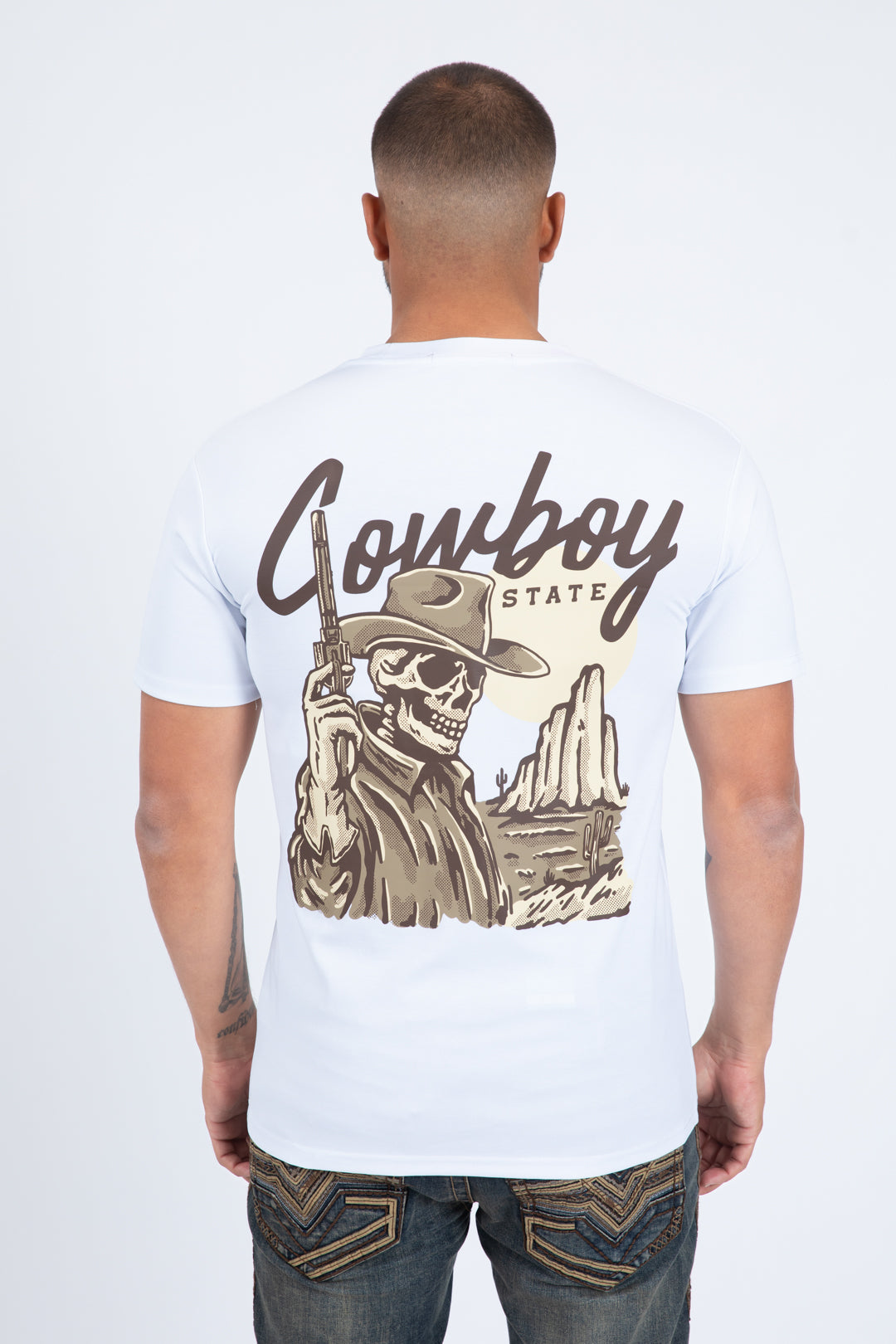 white cowboy desert skull tee back platini
